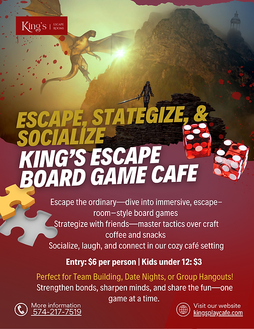 King's Escape Board Game Cafe Flyer